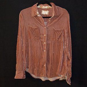 Mauve Velvet Button Down Top
